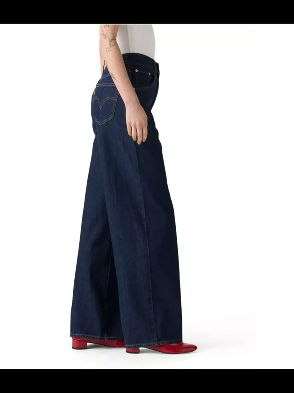 Levi's Cinch Waist Dark Blue High-Rise Wide Leg Jeans
